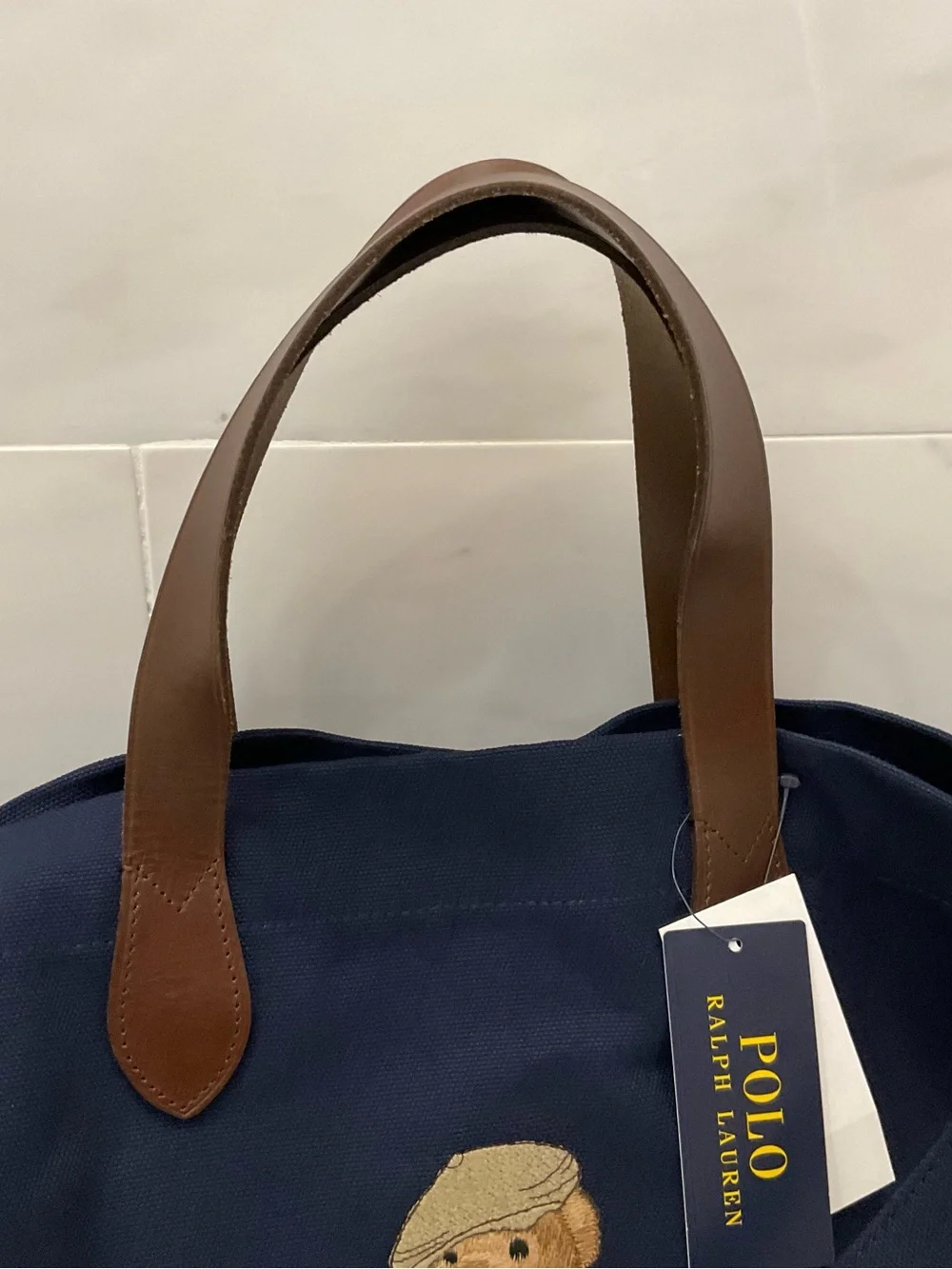Polo Ralph Lauren Navy Blue HERITAGE BEAR Canvas Embroidered SHOPPER Tote Bag